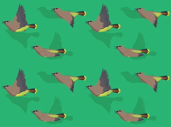 Cedar Waxwing Flying Seamless Wallpaper Background — 스톡 벡터