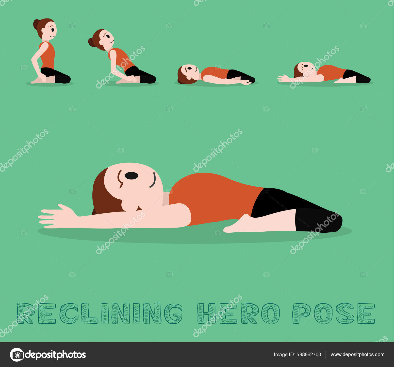 Yoga Tutorial Reclining Hero Pose Cartoon Vector Illustration Stock Yoga Tutorial Reclining Hero Pose Cartoon Vector Illustration Stock