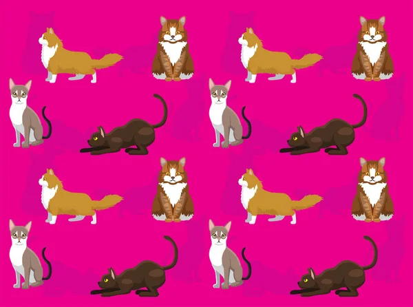 Various Cat Breeds Cartoon Seamless Wallpaper Background — Stockvektor