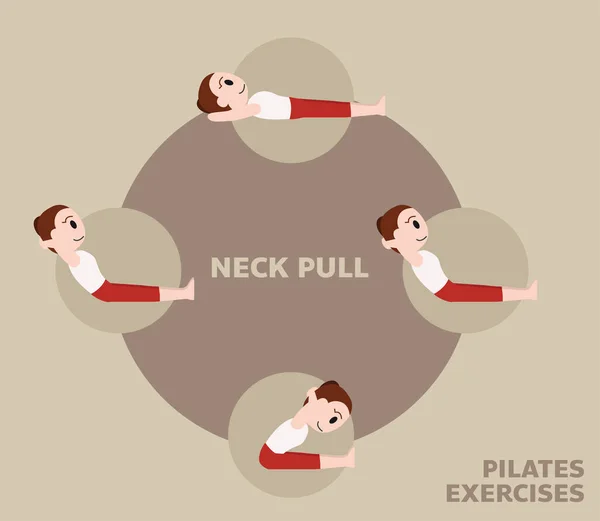 Pilates Moves Exercises Neck Pull Cute Cartoon Vector Illustration — Image vectorielle