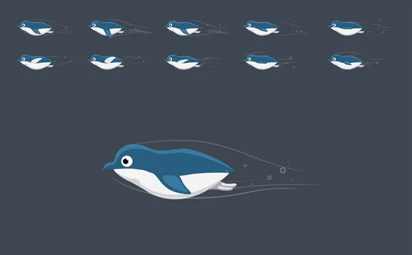 Penguin Little Swimming Animation Frame Cute Cartoon Vector Illustration — Stock vektor