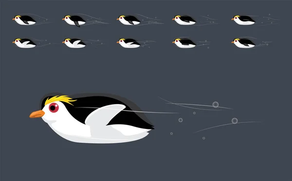 Penguin Royal Swimming Animation Frame Cute Cartoon Vector Illustration — Stock vektor