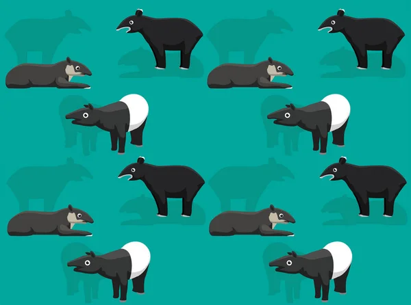 Various Tapir Breeds Cartoon Seamless Wallpaper Background — Vector de stock
