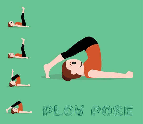 Yoga Tutorial Plow Pose Cartoon Vector Illustration — Archivo Imágenes Vectoriales