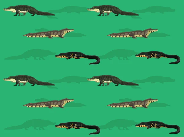 Various Crocodile Breeds Cartoon Seamless Wallpaper Background — Vector de stock