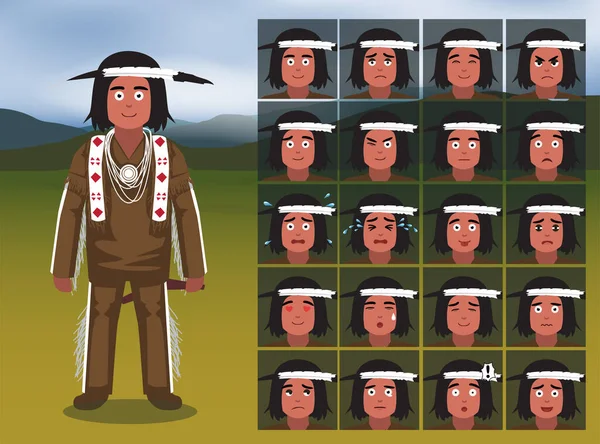 Native American Ojibwe Chippewa Cartoon Emotion Faces Vector Illustration — Wektor stockowy