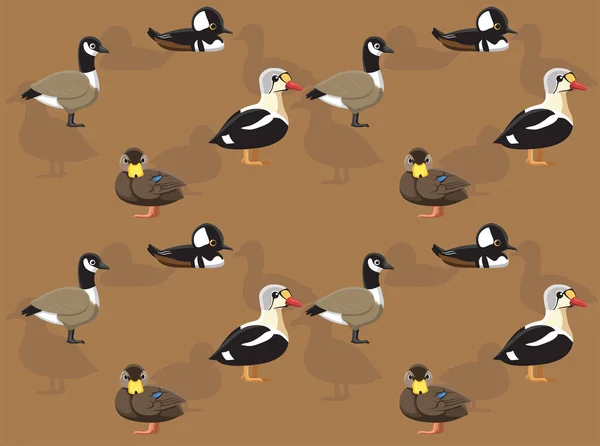 Various Wild Duck Breeds Cartoon Seamless Wallpaper Background — ストックベクタ