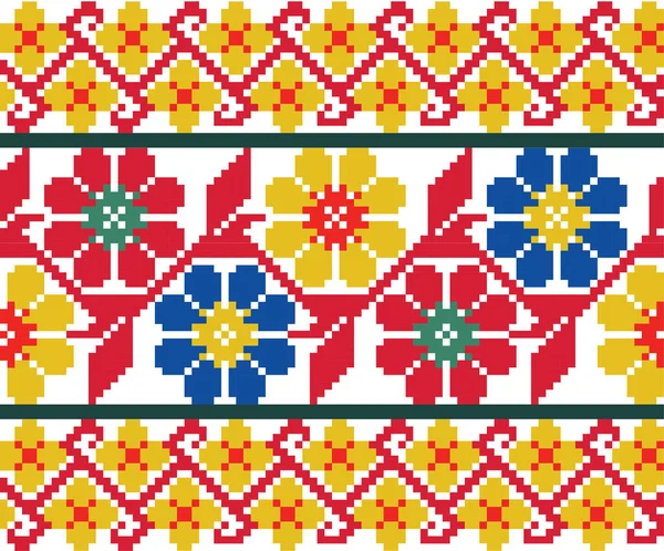 Hispanic Traditional Mexican Textile Flowers Cross Stitch Pattern Wallpaper — Stock Vector