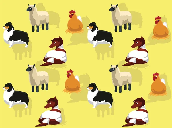 Фермерские Животные Цыплята Лошадиные Овцы Собака Бесшовные Обои Фон — стоковый вектор