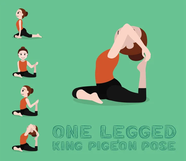 瑜伽辅导一腿国王鸽子卡通病媒图解 — 图库矢量图片