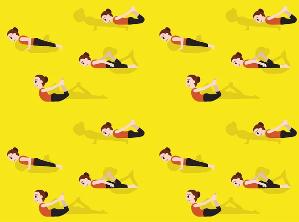 Yoga Bow Pose Tutorial Cartoon Nahtlose Hintergrundbilder — Stockvektor