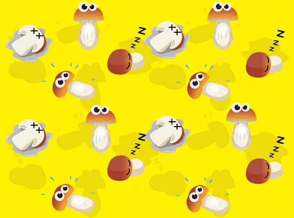 Porcini Mushroom Cartoon Character Seamless Wallpaper Background — Stock Vector