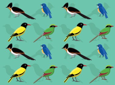 Kuş Bluetail Cuckoo Oriole Yeşil Magpie Çizgi Filmi Kusursuz Duvar Kağıdı Arkaplanı