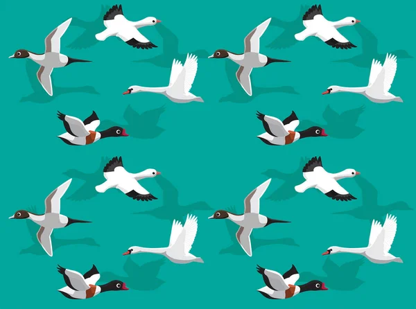 Duck Flying Set Cartoon Naadloze Achtergrond — Stockvector