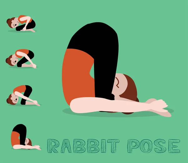 Yoga Tutorial Rabbit Pose Cartoon Vector Illustration — 스톡 벡터