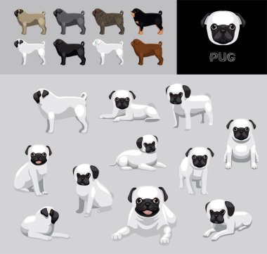 Dog Pug White Coat Çizgi Film Vektör Resimlendirme Renk Değişikliği Ayarları