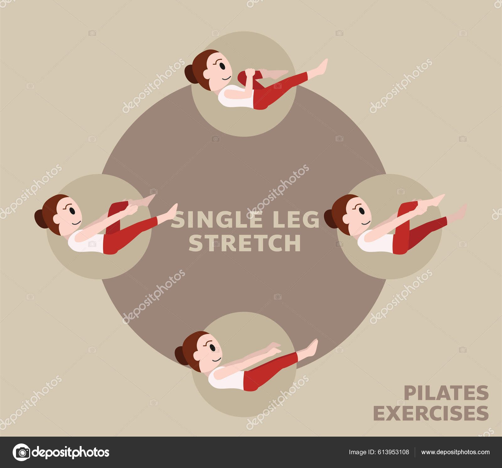 Pilates Moves Exercises Single Leg Stretch Cute Cartoon Vector Illustration  Stock Vector by ©Punnawich 613953108