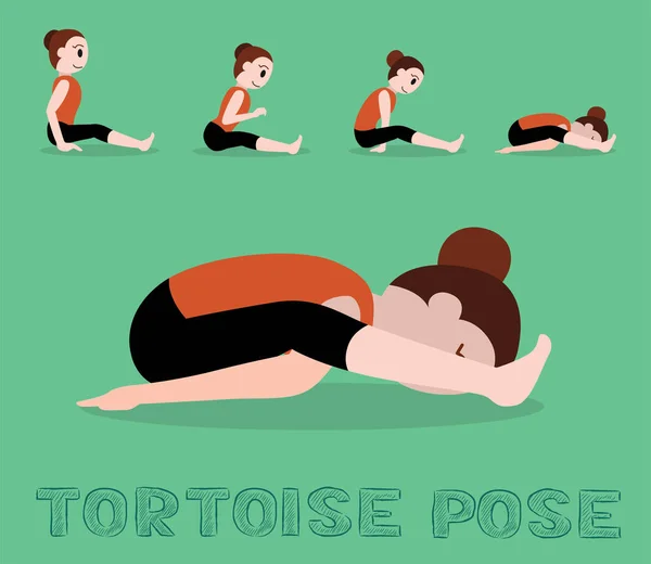 Yoga Tutorial Tortoise Pose Cartoon Vector Illustration — 스톡 벡터