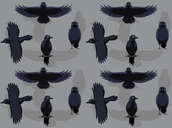 Various Crow Poses Cartoon Character Seamless Wallpaper Background — Stock Vector