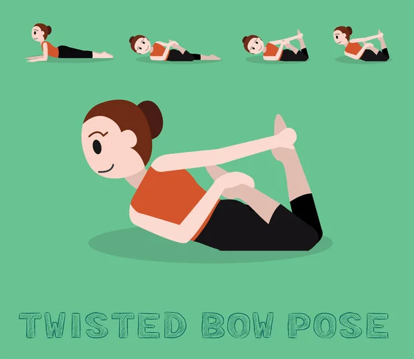 Tutoriel Yoga Twisted Bow Pose Illustration Vectorielle Bande Dessinée — Image vectorielle