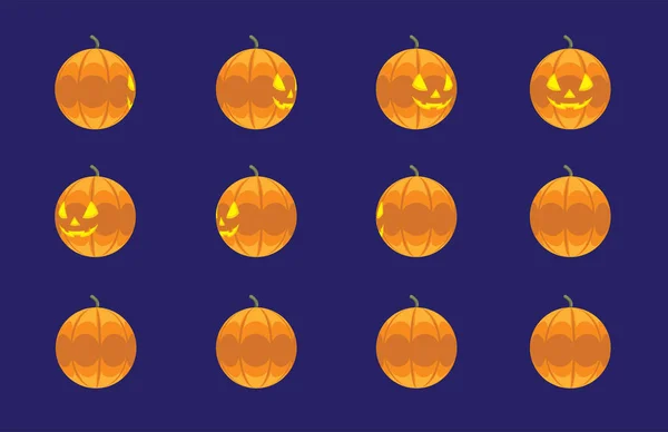 Vector Dibujos Animados Linterna Calabaza Secuencia Animación Cabeza Halloween — Vector de stock