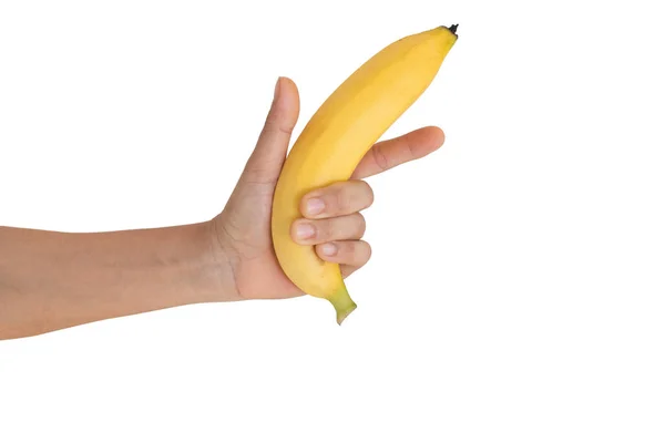 Hand Holds Banana Isolated White Background — Stock Photo, Image