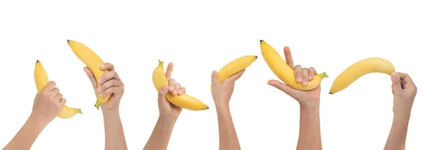 Female Hand Holding Banana White Background — Stock Photo, Image
