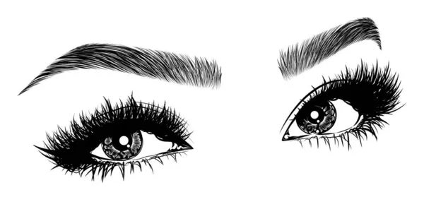 Иллюстрация Женскими Глазами Ресницами Бровями Реалистичный Сексуальный Макияж Татуировка Дизайн Стоковый вектор