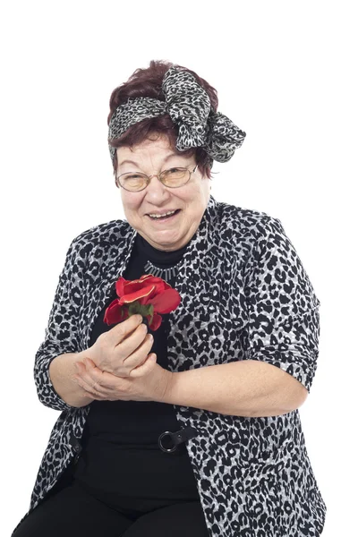 Porträt einer Seniorin auf weißem Hintergrund — Stockfoto