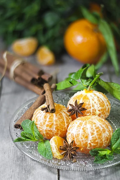 Tangerines with anise and mint — Stock Photo, Image