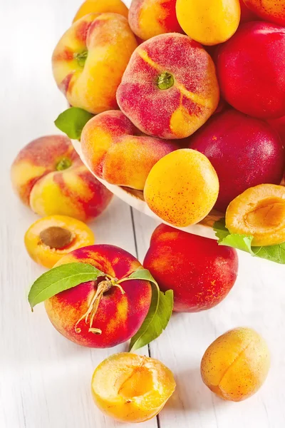 Aprikosen, Nektarinen und satte Pfirsiche — Stockfoto