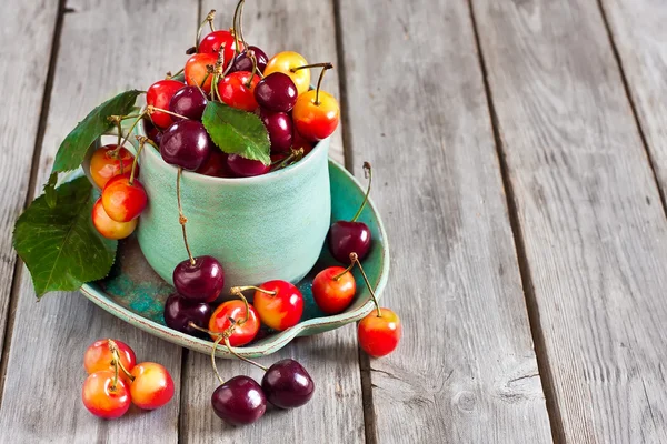 Cereza en un fondo de taza — Foto de Stock