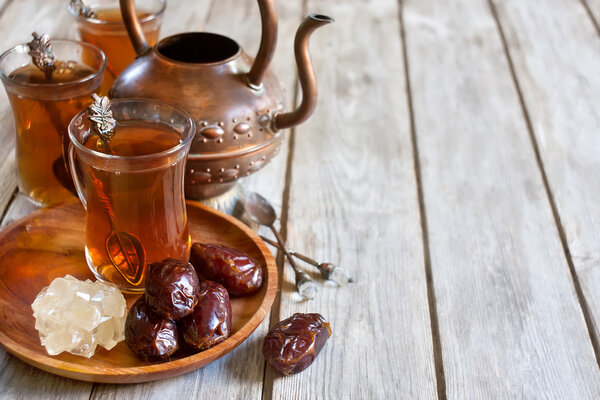 Arabic tea and dates background