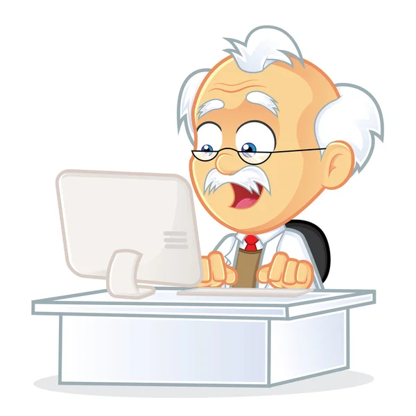 Professor Sitting in Front of a Computer — Stock Vector