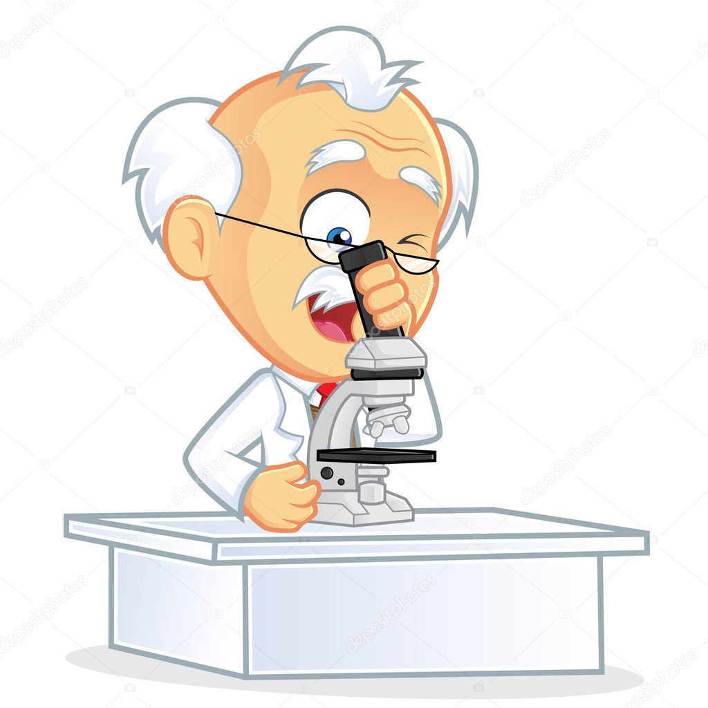 ClipArt foto di un cartone animato di professore utilizzando un microscopio — Vettoriali di sundatoon Trova immagini simili