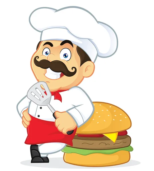 Chef dengan Giant Burger - Stok Vektor