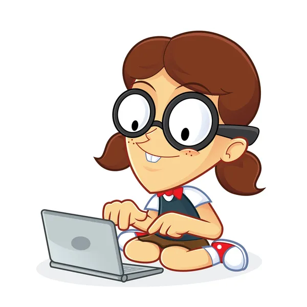 Girl Geek with Laptop — Stock Vector