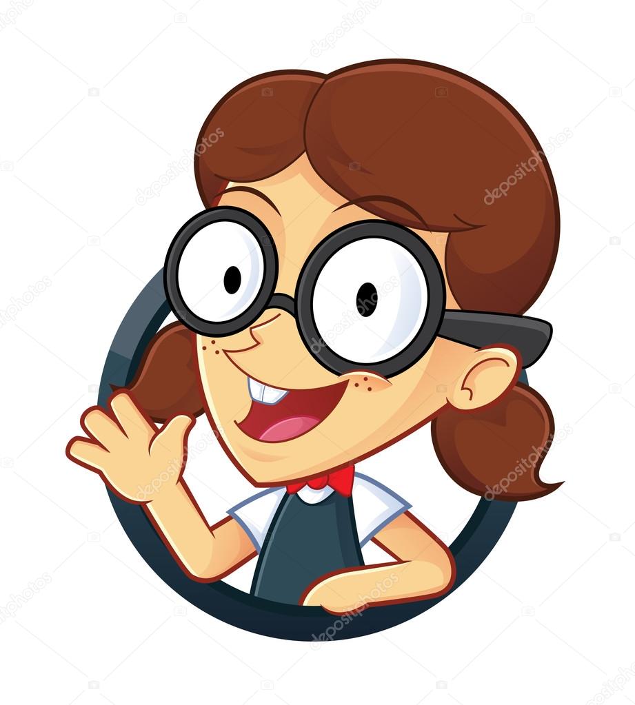 Girl Geek Waving with Circle Shape Stock Vector by ©sundatoon 40378209