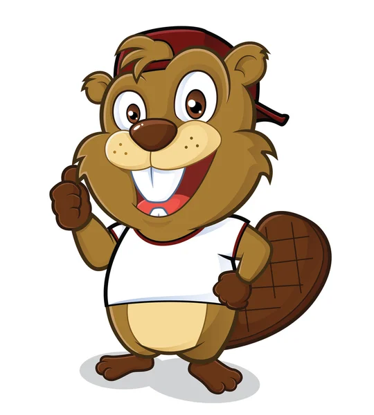 Beaver wearing a hat and a white t shirt — Stock Vector