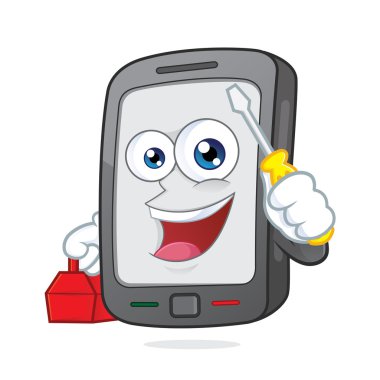 akıllı telefon tutarak bir tornavida ve bir araç kutusu