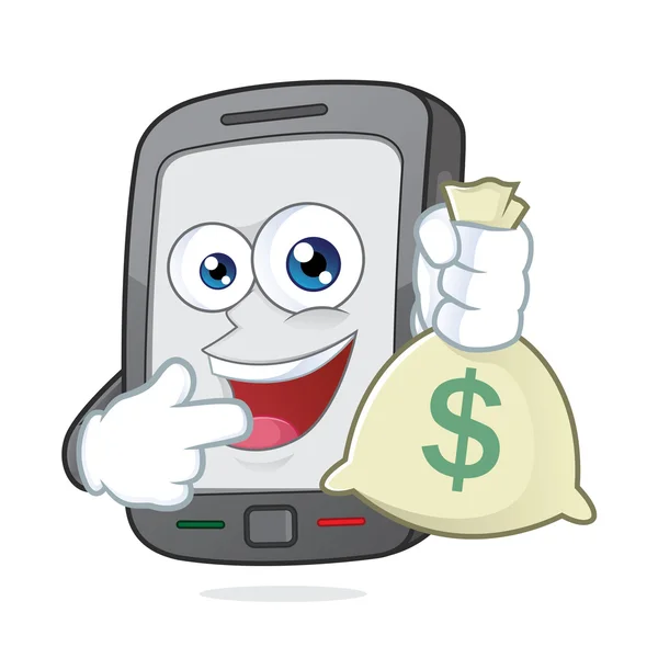 Smartphone tenant un sac d'argent — Image vectorielle
