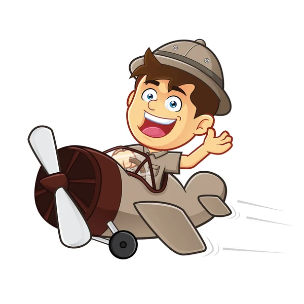 Boy Scout o Explorer Boy Riding Airplane — Vector de stock