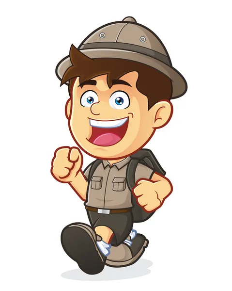 Boy Scout o Explorador Boy Walking — Vector de stock