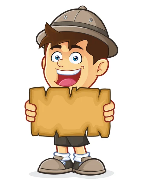 Boy Scout o Explorer Boy sosteniendo un mapa en blanco — Vector de stock