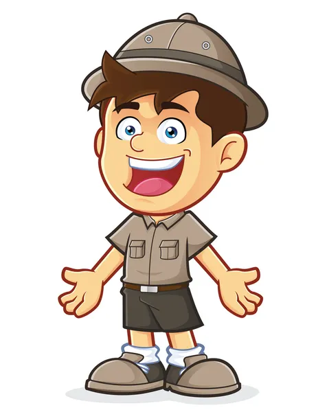 Boy Scout o Explorer Boy en el gesto de bienvenida — Archivo Imágenes Vectoriales