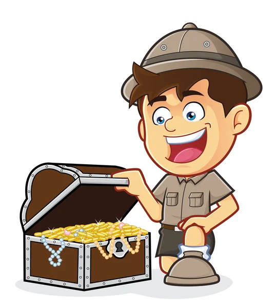 Boy Scout or Explorer Boy with a Treasure Chest — Stock Vector