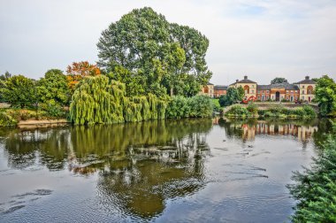 shrewsburry ingiltere, uk bir nehir yatağı üzerinde söğüt ağlayan. hdr