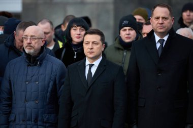 20.01.2022 Ukrayna. Kyiv. Ukrayna Savunma Bakanlığı. Fotoğrafta, Başkan Zelensky ve Savunma Bakanı...