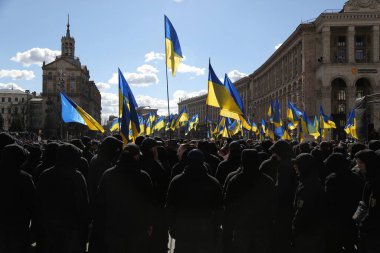 03.23.2019 Ukrayna. Kyiv. Ulusal Kolordu, Ukrayna ordusunda hırsızlığa karşı bir miting düzenledi..