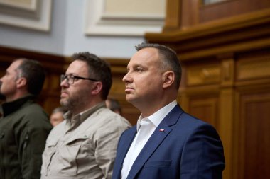 22.05.2022 Ukrayna. Kyiv. Polonya Cumhurbaşkanı Andrzej Duda ve Ukrayna Cumhurbaşkanı Volodymyr Zelensky Ukrayna 'nın Verkhovna Rada' sında